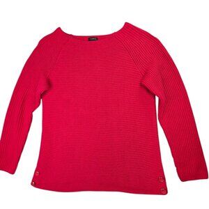 Talbots Sweater Womens Medium Red Rib Knit Raglan Side Buttons Cotton Preppy
